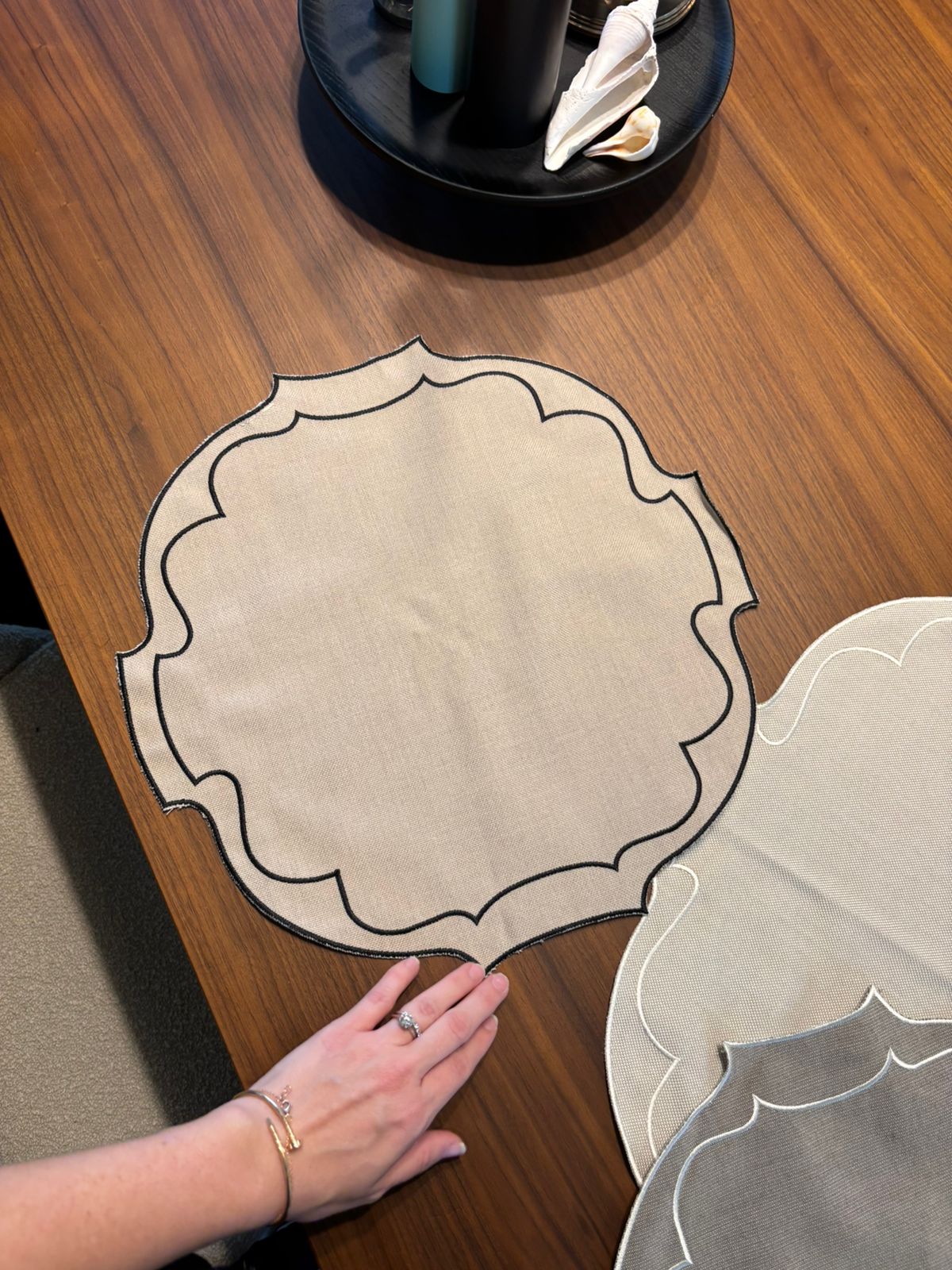 Rectangular beige with black waterproof placemat