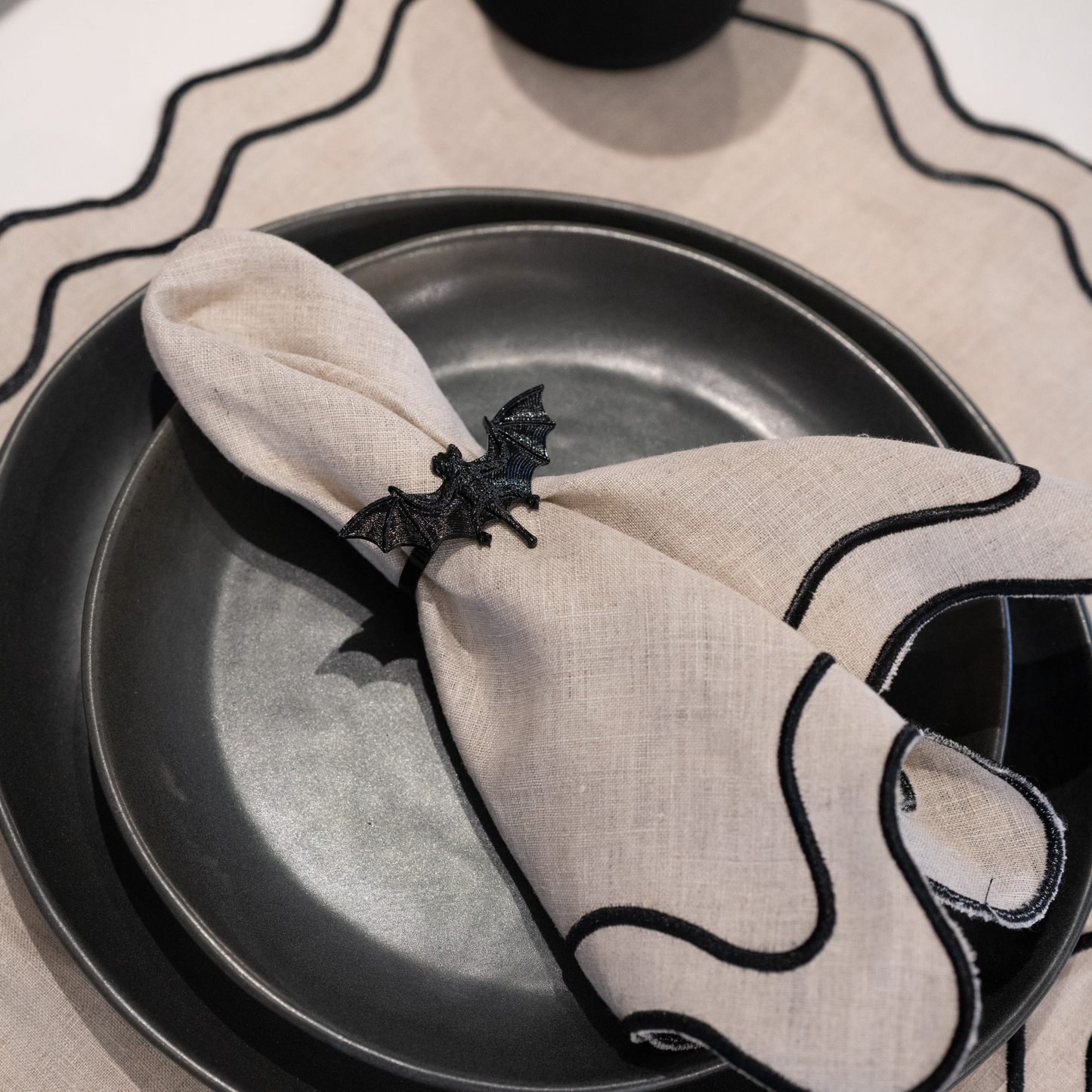 Tablescape - Mantel Black and White Waves (Waves B&W Placemat)