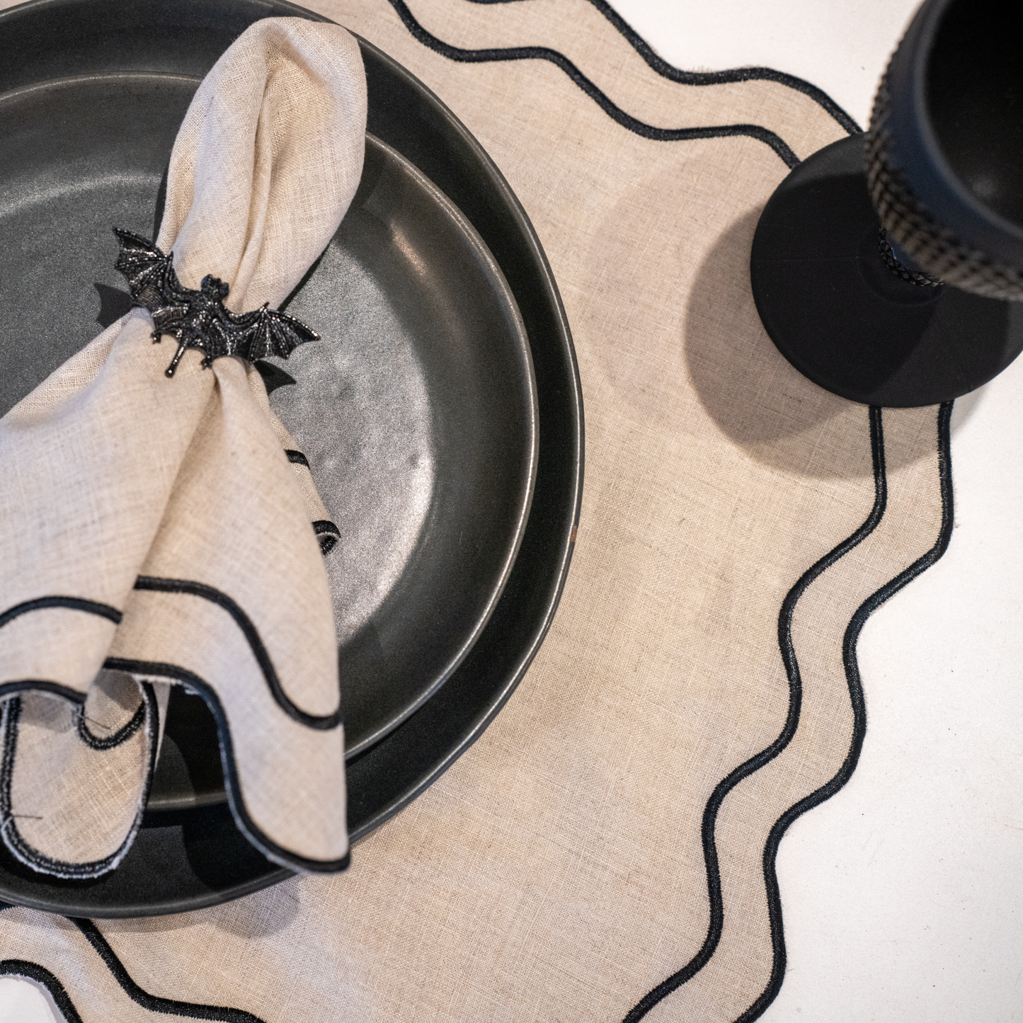 Tablescape - Mantel Black and White Waves (Waves B&W Placemat)