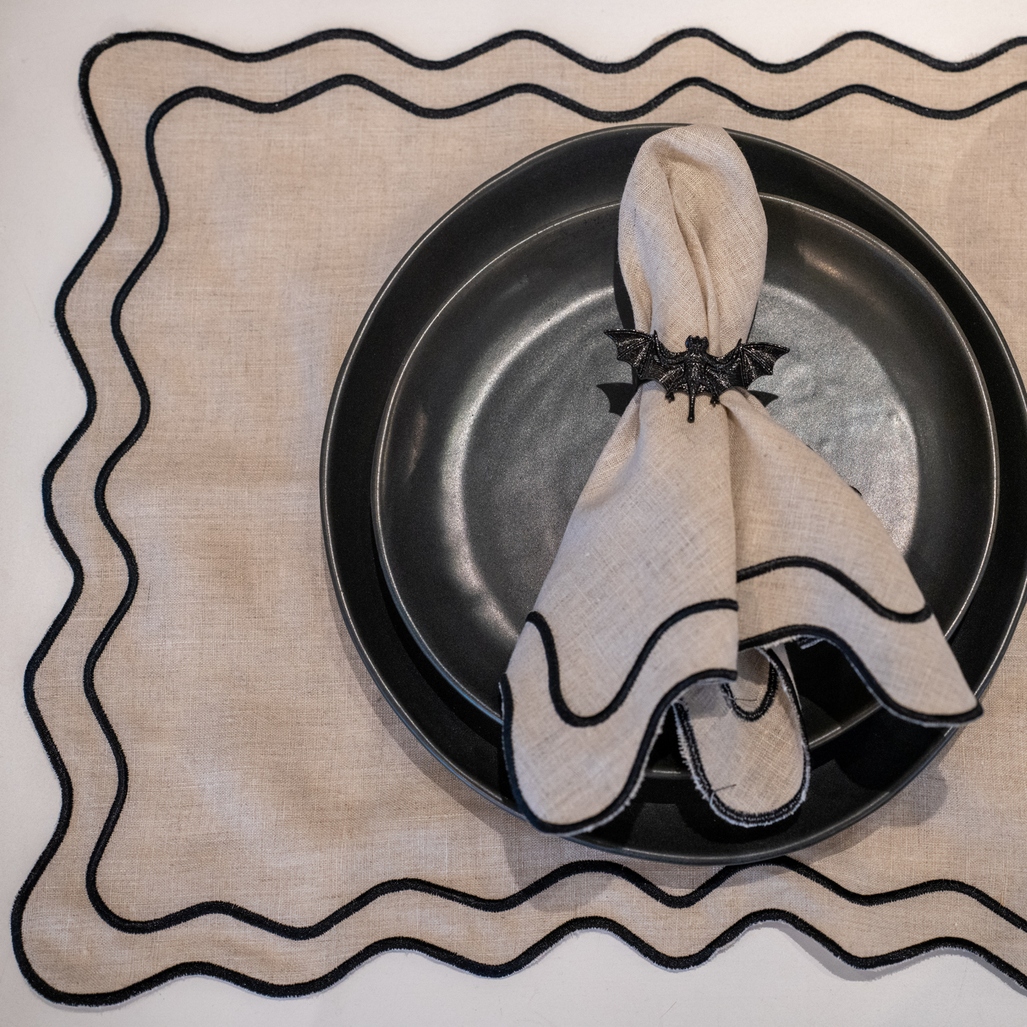 Tablescape - Mantel Black and White Waves (Waves B&W Placemat)