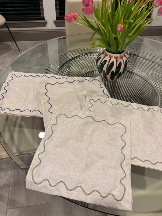Waves napkin blue stitching