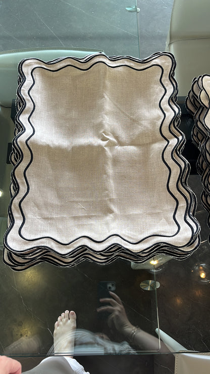 Tablescape - Mantel Black and White Waves (Waves B&W Placemat)